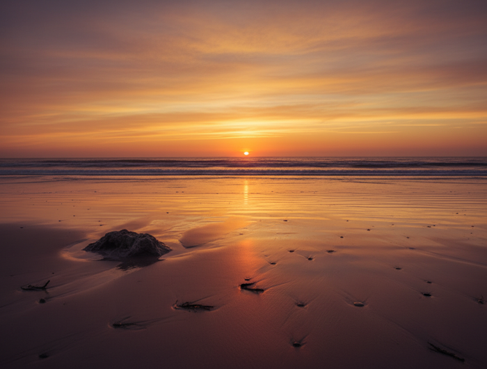rustgevende foto, maar misschien iets minder licht, maar meer met ondergaande zon of iets van een strand, maar niet te licht